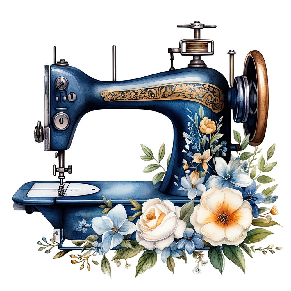 Diamond Painting - Full Round - Sewing Machine And Flower (40*40CM)