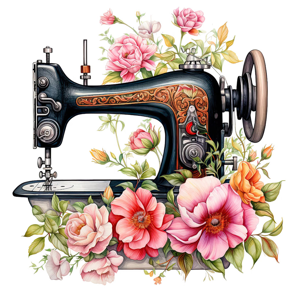 Diamond Painting - Full Round - Sewing Machine And Flower (40*40CM)