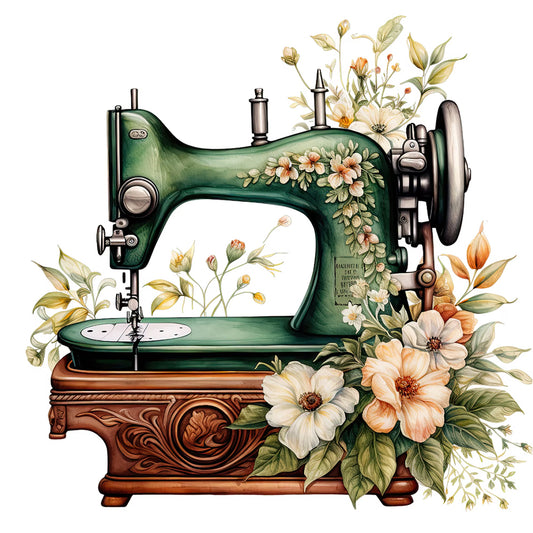 Diamond Painting - Full Round - Sewing Machine And Flower (40*40CM)