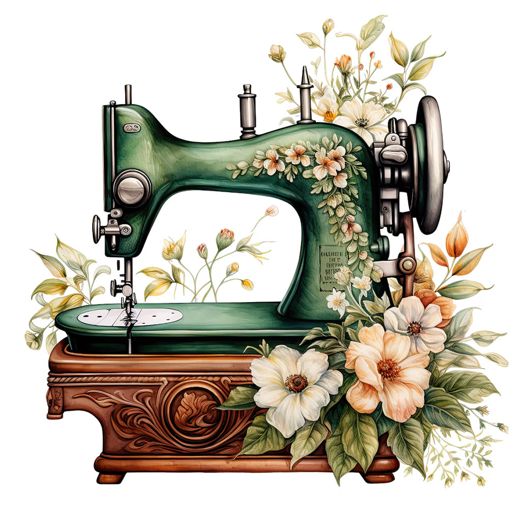 Diamond Painting - Full Round - Sewing Machine And Flower (40*40CM)