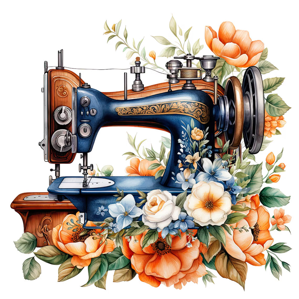 Diamond Painting - Full Round - Sewing Machine And Flower (40*40CM)
