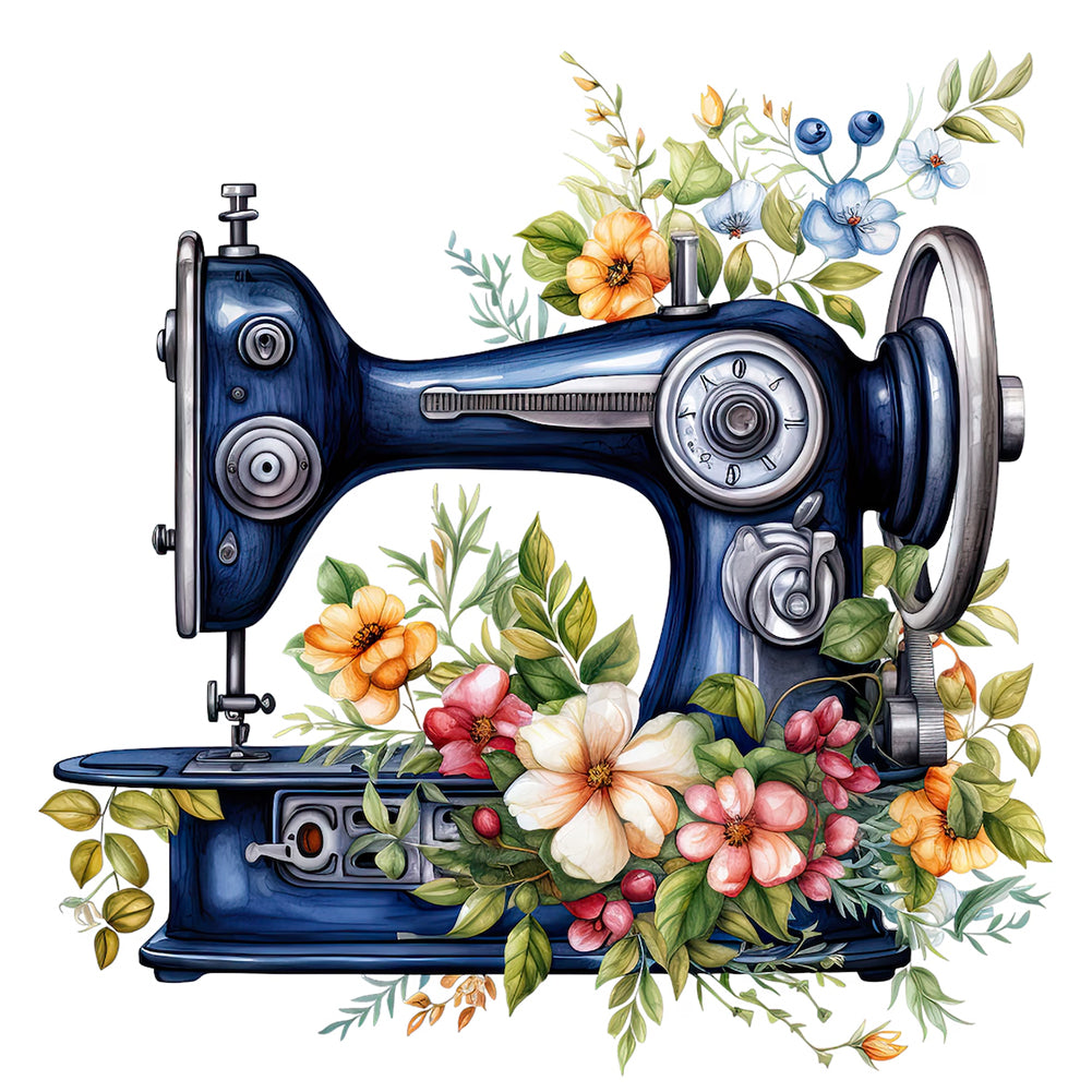 Diamond Painting - Full Round - Sewing Machine And Flower (40*40CM)