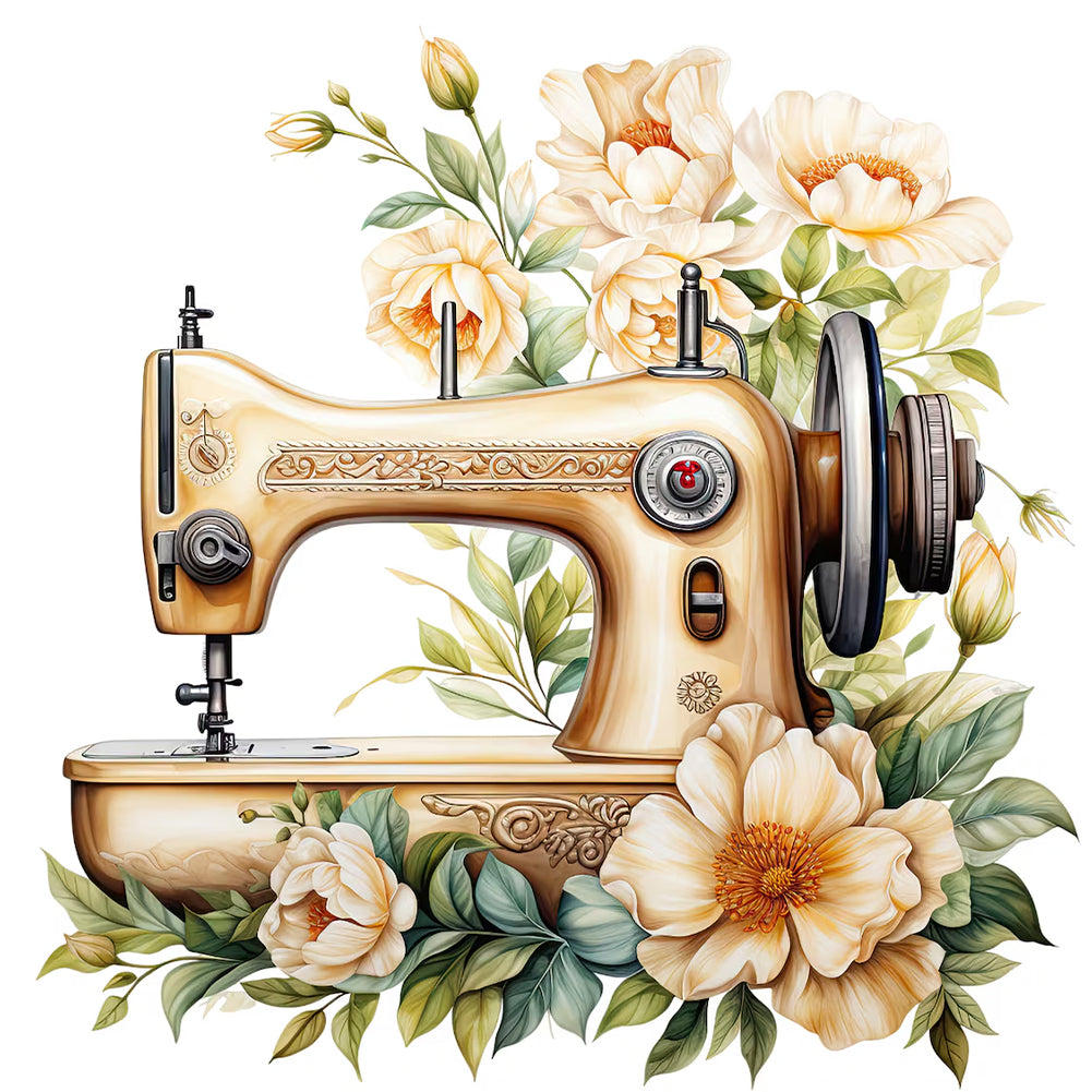 Diamond Painting - Full Round - Sewing Machine And Flower (40*40CM)
