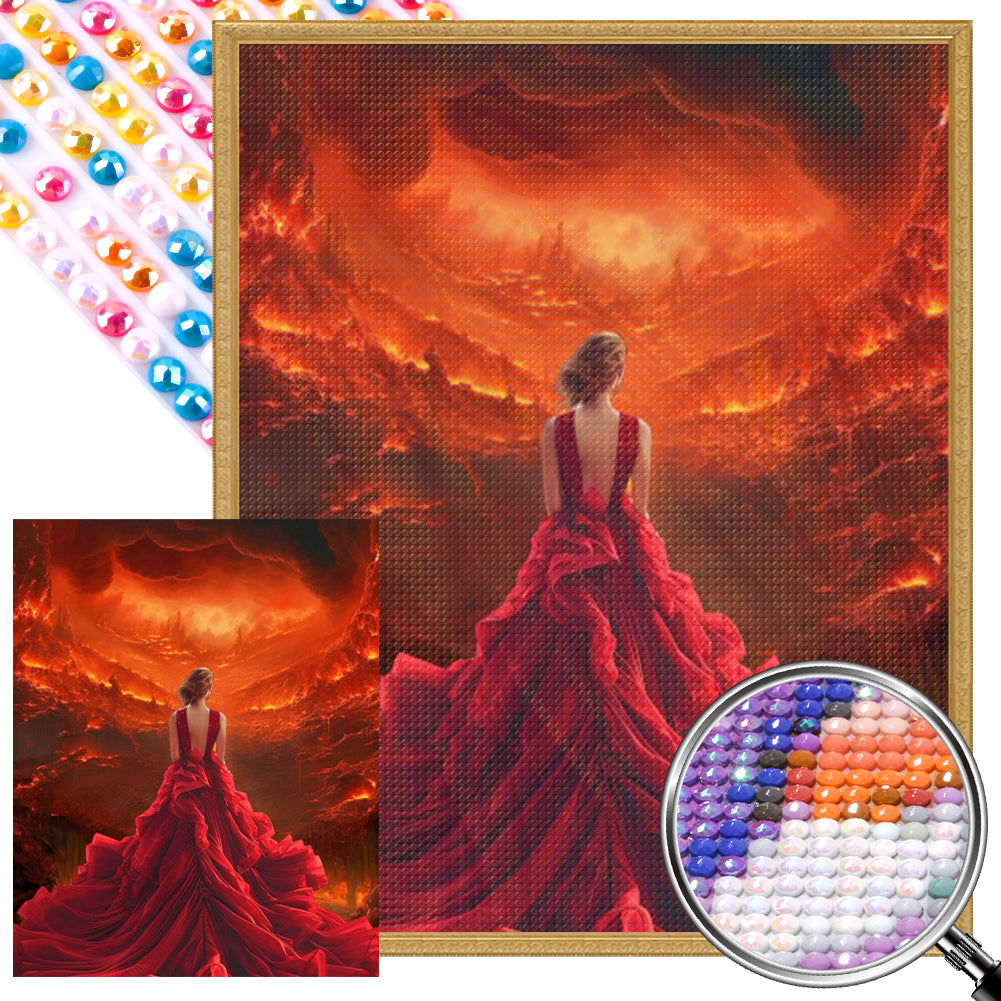 AB Diamond Painting - Full Round - Girl In Red Dress (40*50CM)