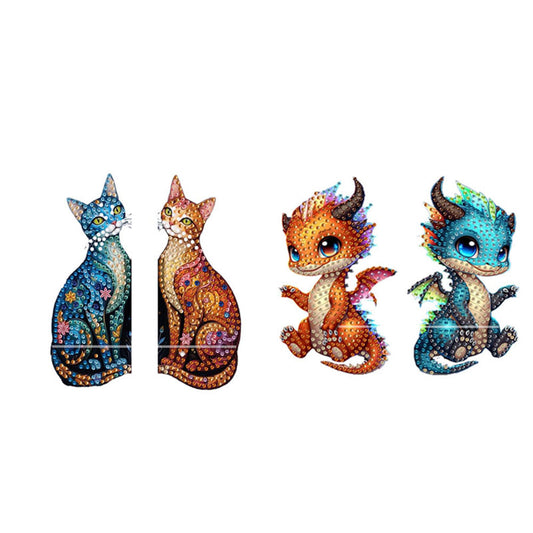 2pcs 2D Flat DIY Diamond Art Pendant DIY Home Decor Hanging Charm Decor (Kitten)