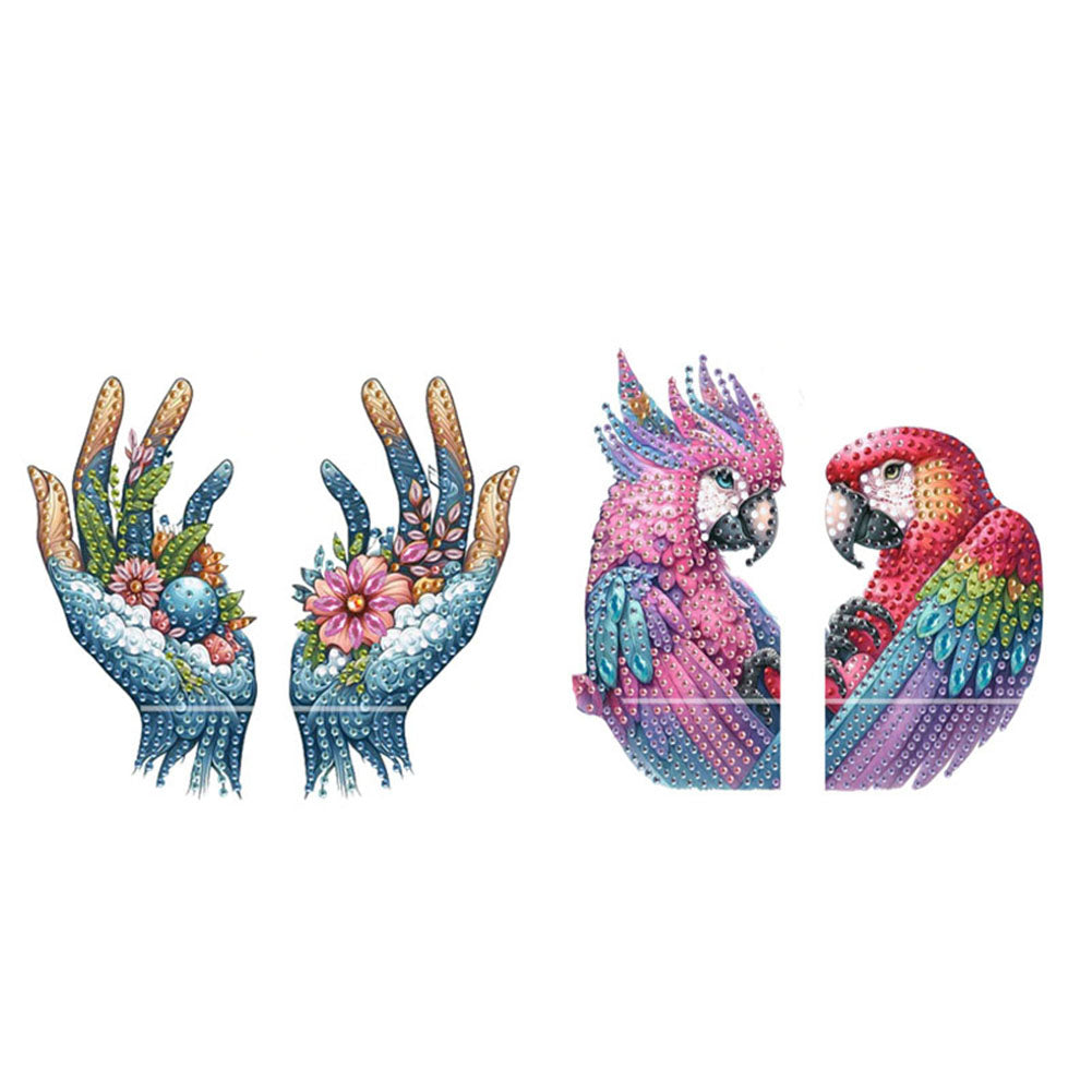 2pcs 2D Flat DIY Diamond Art Pendant DIY Home Decor Hanging Charm Decor (Parrot)