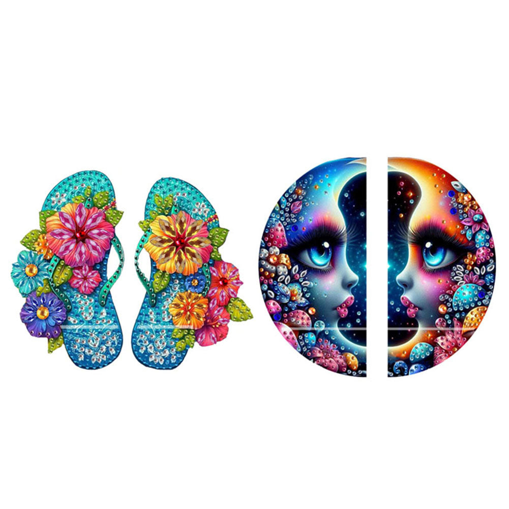 2pcs 2D Flat DIY Diamond Art Pendant DIY Home Decor Hanging Charm (Slipper)