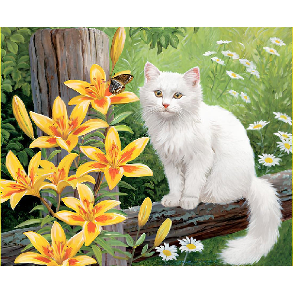Diamond Painting - Full Round - Cat And Lily (55*45CM)