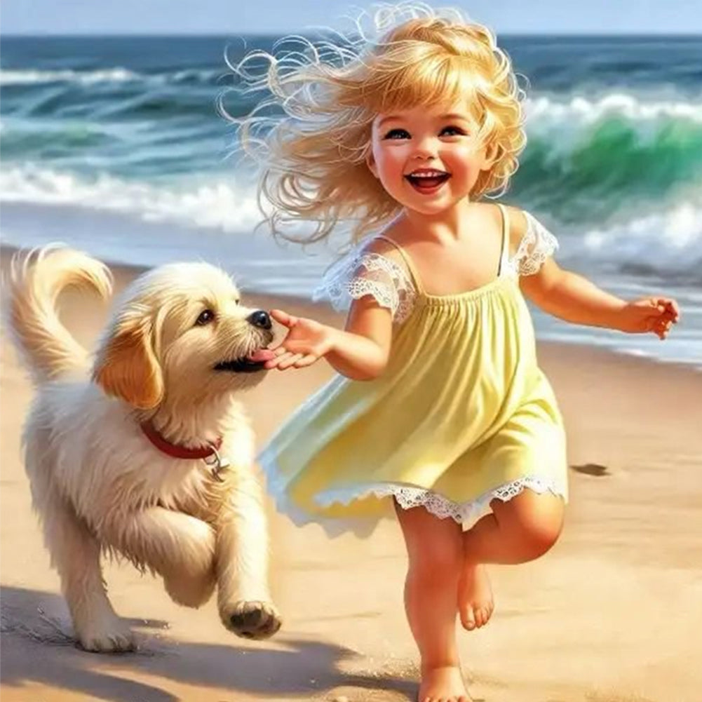 Diamond Painting - Full Round - Child And Dog (40*40CM)