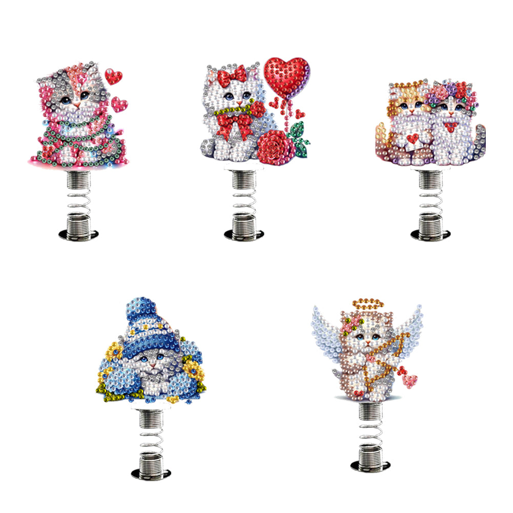5PCS 2D Flat Animal Acrylic Decor DIY Diamond Painting Shake Ornaments (Cat)