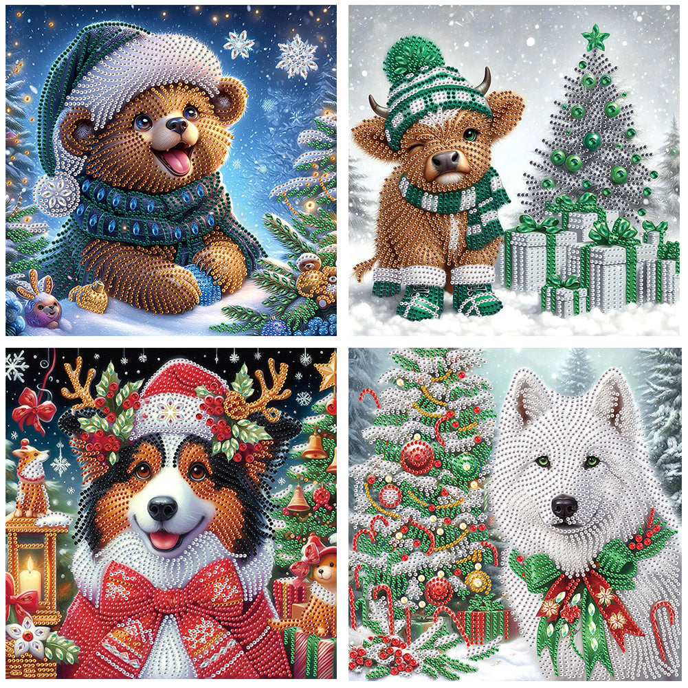 4pcs Diamond Painting - Partial Special Shaped - Christmas Animal (30*30CM)