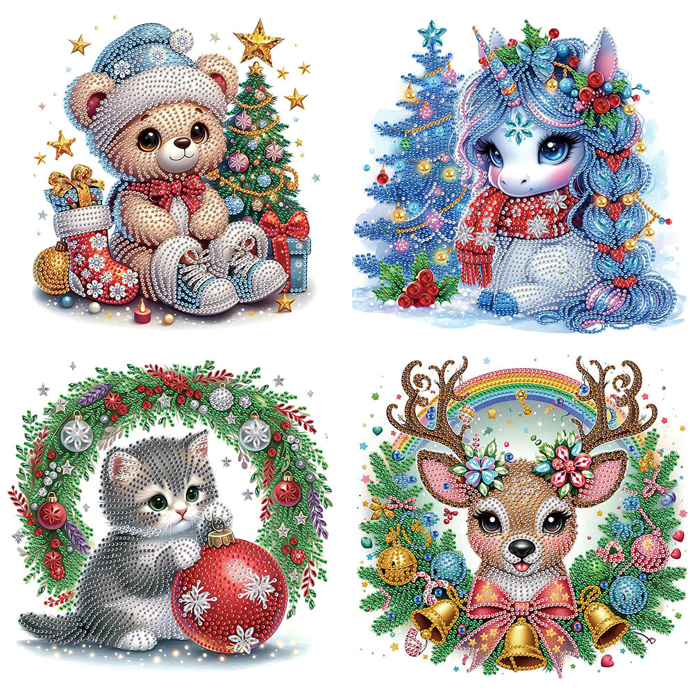 4pcs Diamond Painting - Partial Special Shaped - Christmas Animal (30*30CM)