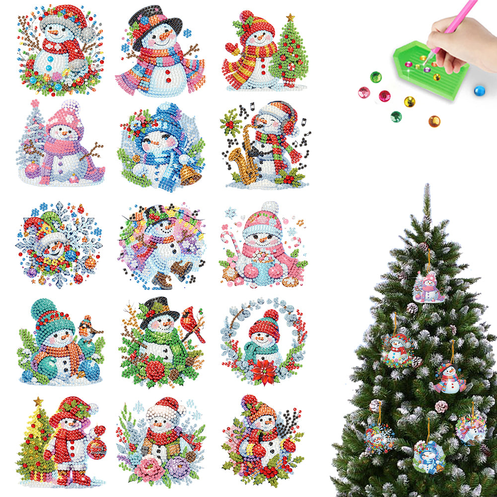 15pcs Xmas Snowman Theme 2D Flat DIY Hanging Diamond Art Kits Home Wall Decor Christmas