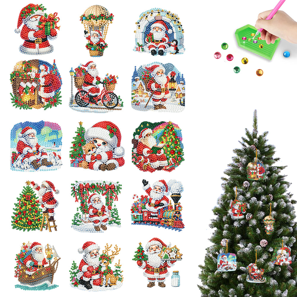 15pcs Xmas Santa Claus Theme 2D Flat DIY Hanging Diamond Art Kits Home Decor Christmas