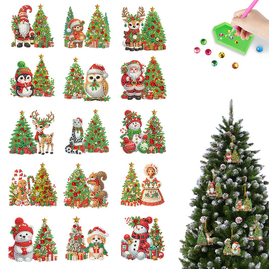 15pcs Xmas Christmas Tree Theme 2D Flat DIY Hanging Diamond Art Kits Home Decor