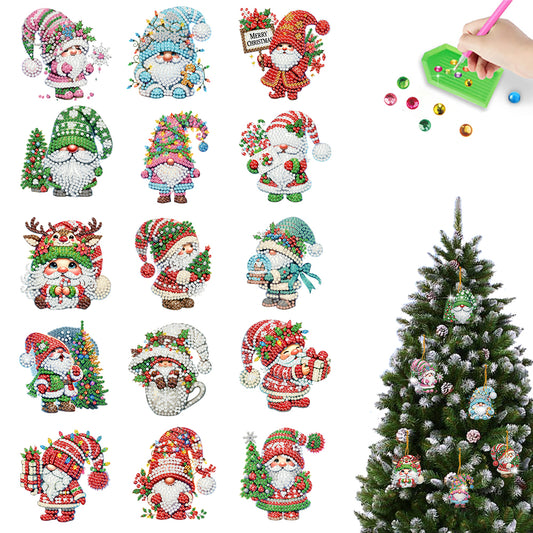 15pcs Xmas Gnome Theme 2D Flat DIY Hanging Diamond Art Kits Home Wall Decor Christmas