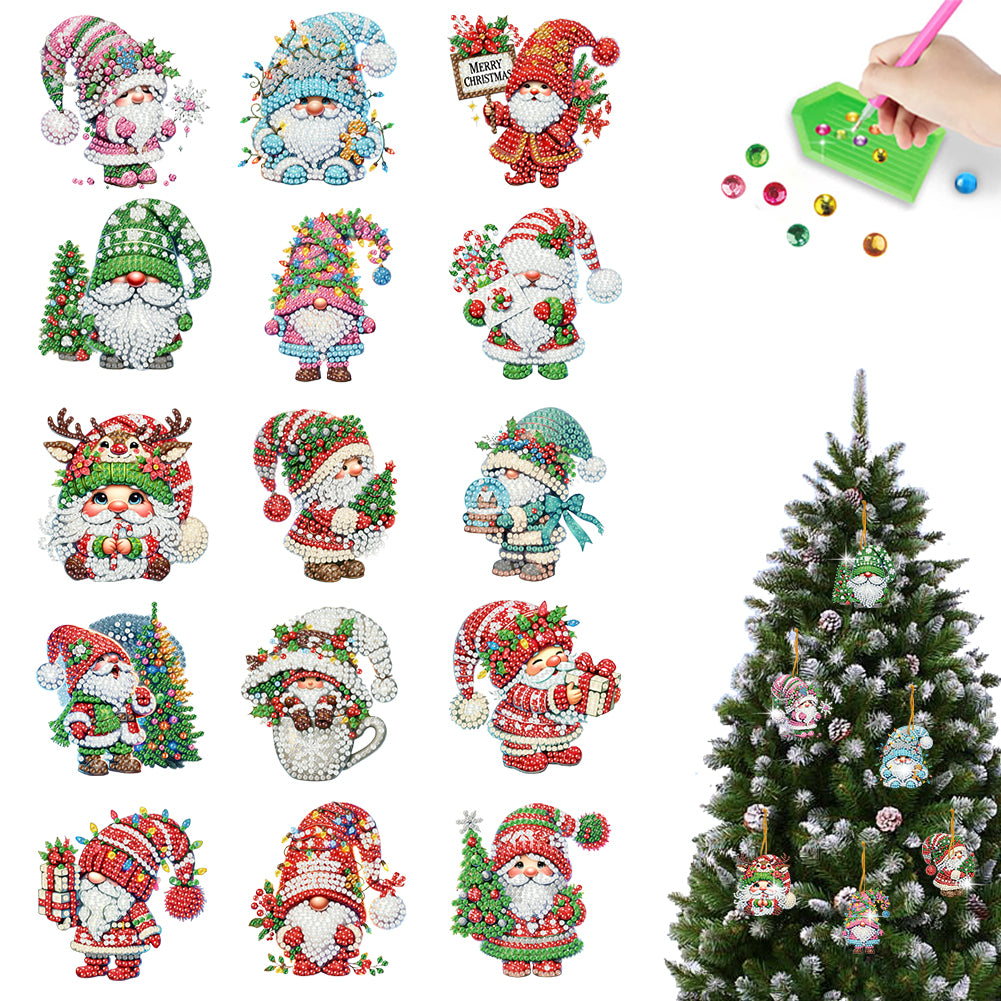 15pcs Xmas Gnome Theme 2D Flat DIY Hanging Diamond Art Kits Home Wall Decor Christmas
