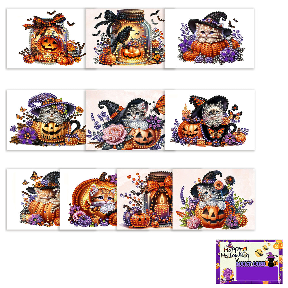 10pcs DIY Diamond Painting Crystal Scratch Card Party Gift Card (Halloween)
