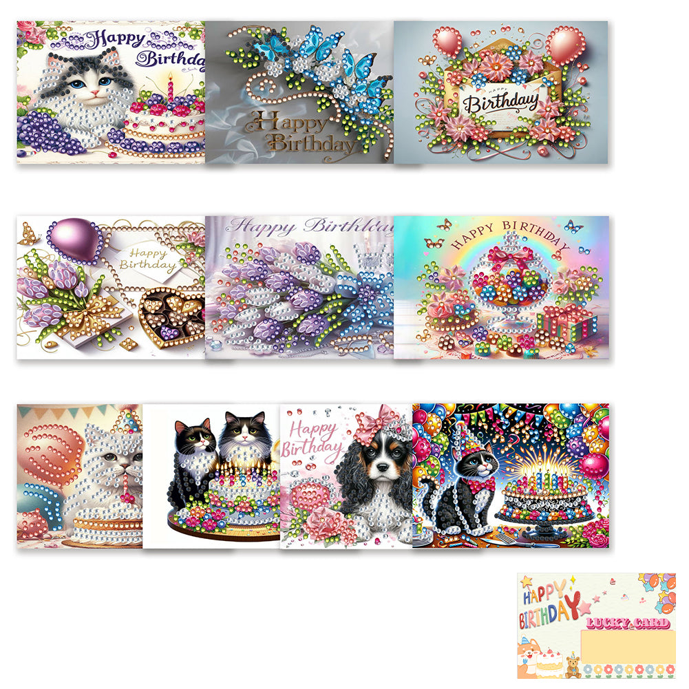 10pcs DIY Diamond Painting Crystal Scratch Card Party Event Gift Card (Cat)