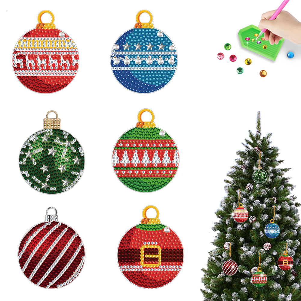 6Pcs Xmas Theme 2D Flat DIY Diamond Christmas Tree Pendant Wall Door Decoration