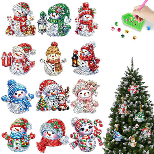 12Pcs Xmas Theme 2D Flat DIY Diamond Christmas Tree Pendant Wall Door Decoration