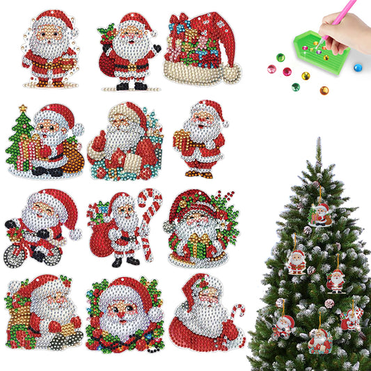12Pcs Xmas Theme 2D Flat DIY Diamond Christmas Tree Pendant Wall Door Decoration