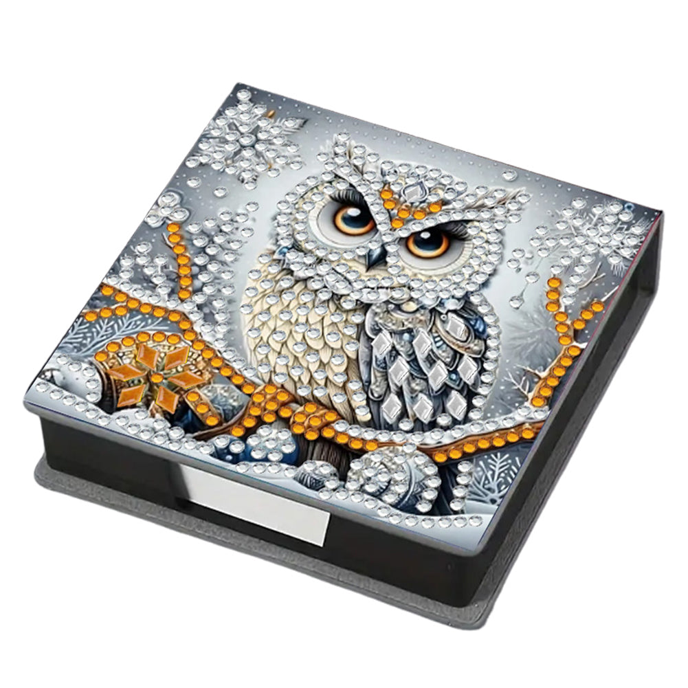 5D DIY Leather Diamond Painting Memo Pad Holder with 160 Sheets Paper (Owl)