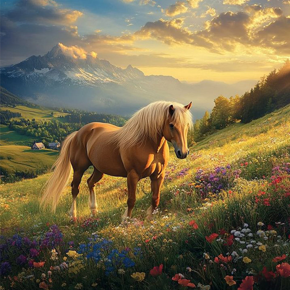 Diamond Painting - Full Round - Horse In Meadow (40*40CM)