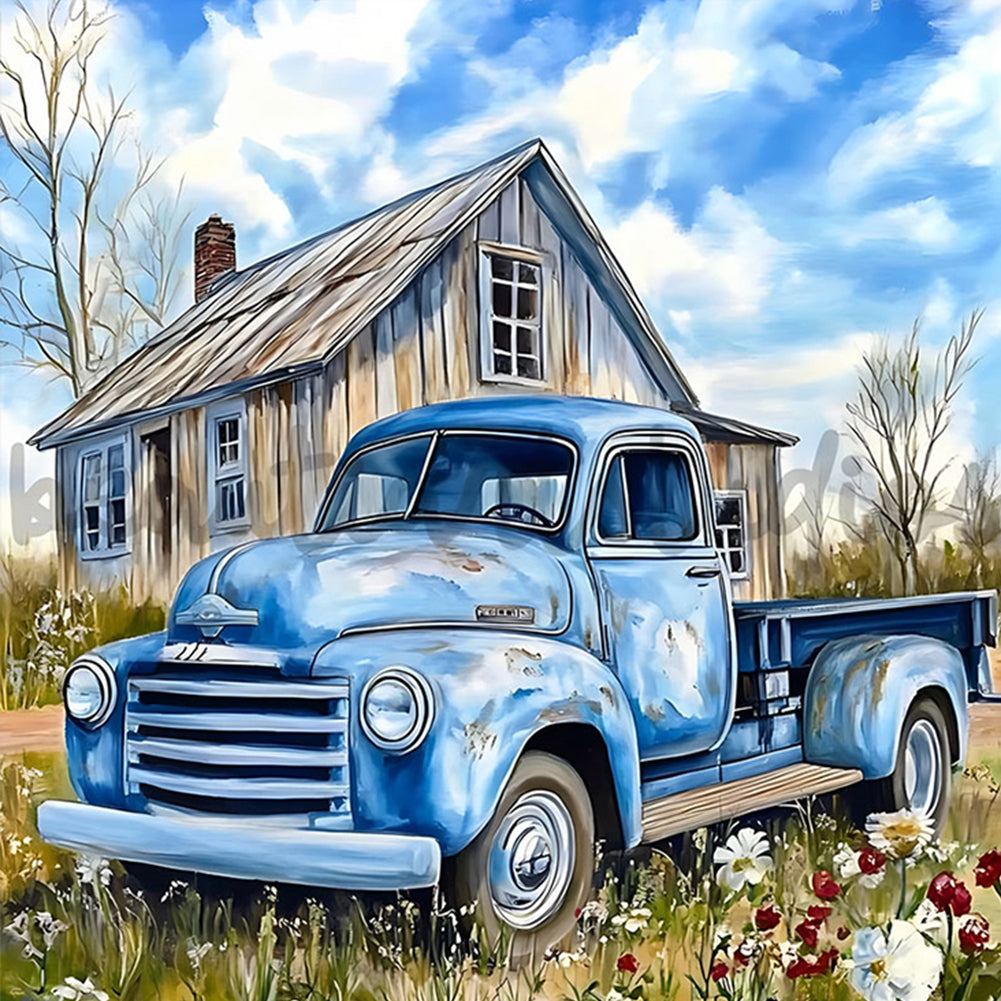 Diamond Painting - Full Round - Blue Classic Car (30*30CM)