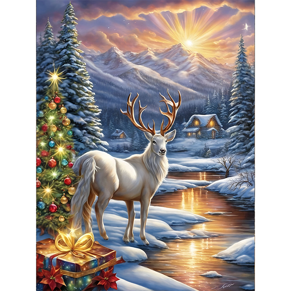 Diamond Painting - Full Round - Deer In Winter Snow Scene (30*40CM)