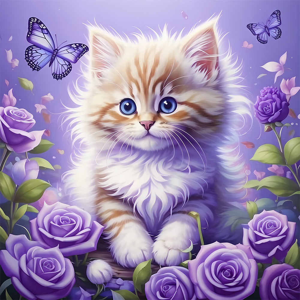 Diamond Painting - Full Round - Purple Cat (40*40CM)