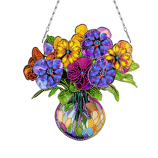2D Flat DIY Diamond Art Pendant Window Hanging Art for Home Wall Decor (Vase 1)
