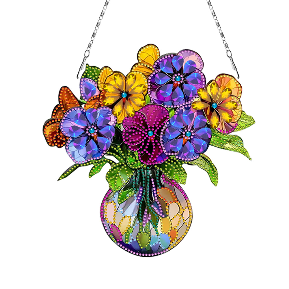 2D Flat DIY Diamond Art Pendant Window Hanging Art for Home Wall Decor (Vase 1)
