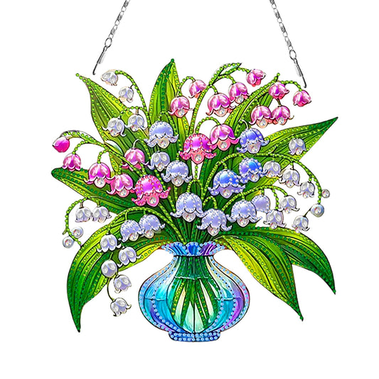 2D Flat DIY Diamond Art Pendant Window Hanging Art for Home Wall Decor (Vase 3)