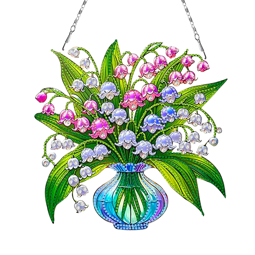 2D Flat DIY Diamond Art Pendant Window Hanging Art for Home Wall Decor (Vase 3)