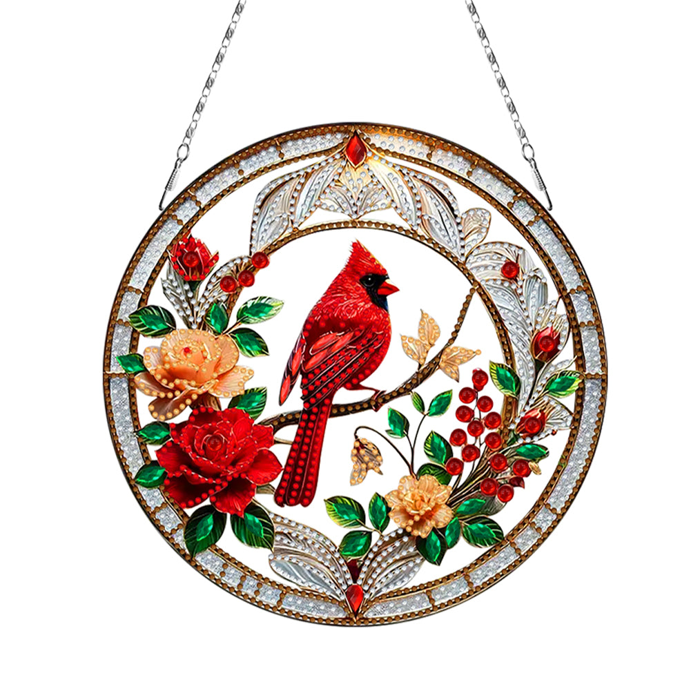 2D Flat DIY Diamond Art Pendant Window Hanging Art for Home Decor (Red Cardinal)
