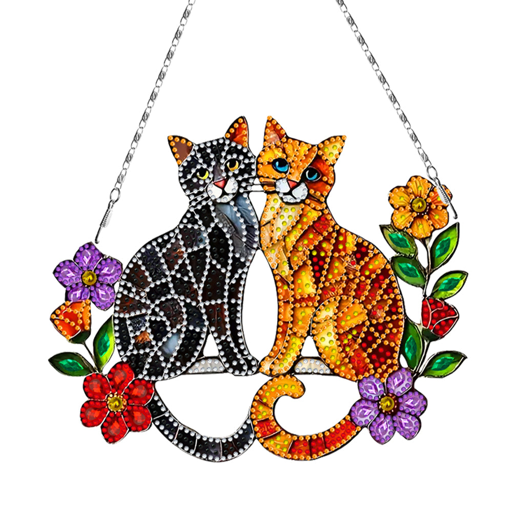 2D Flat DIY Diamond Art Pendant Window Hanging Art for Home Decor (Black Cat)