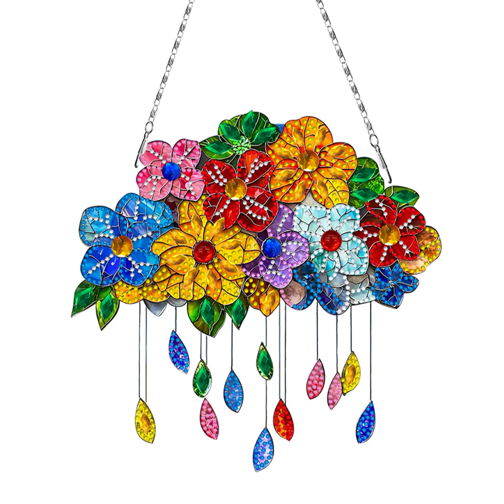 2D Flat DIY Diamond Art Pendant Window Hanging Art for Home Decor (Cloud Flower)