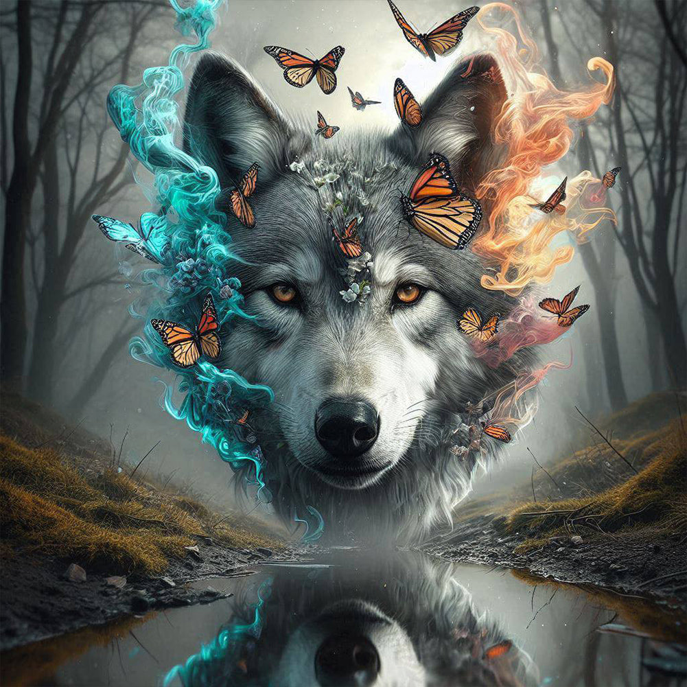 Diamond Painting - Full Round - Butterfly, Wolf (30*30CM)