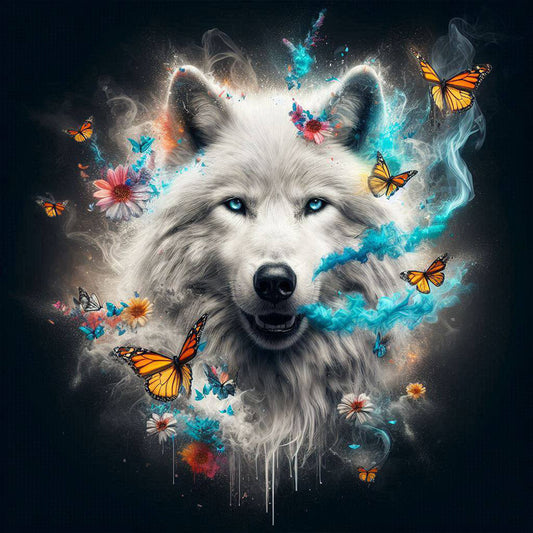 Diamond Painting - Full Round - Butterfly, Wolf (30*30CM)