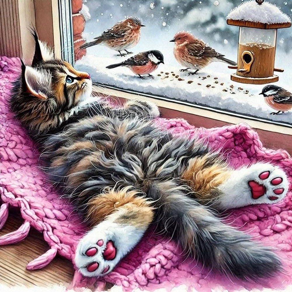 Diamond Painting - Full Round - Cat And Bird (40*40CM)
