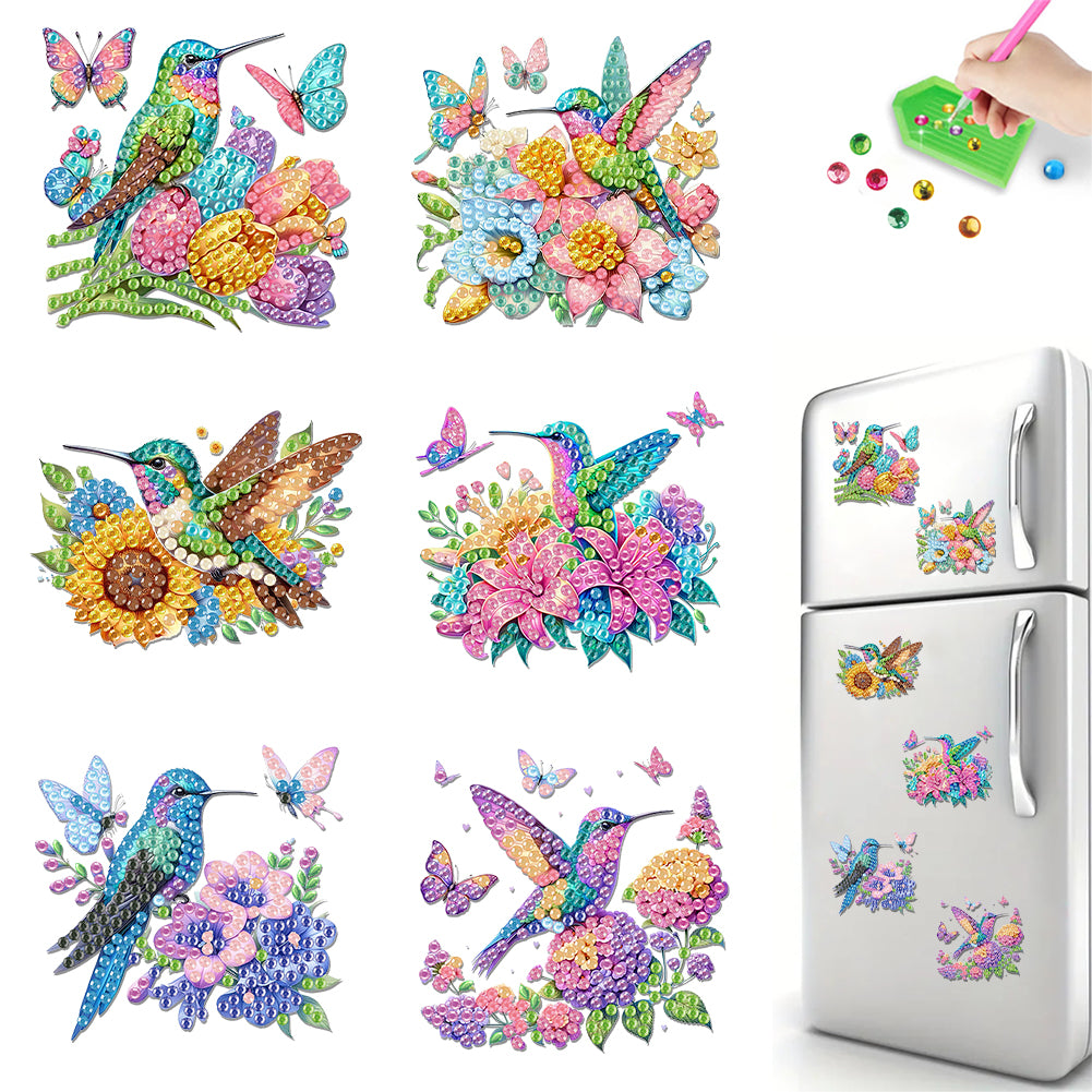 6PCS 2D Flat Flower DIY Diamond Art Refrigerator Magnet Sticker for Home Decor