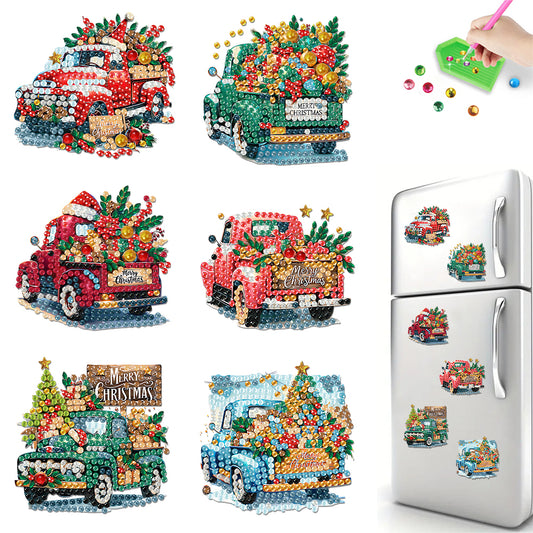 6PCS 2D Flat Car DIY Diamond Art Refrigerator Magnet Sticker for Home Decor Christmas