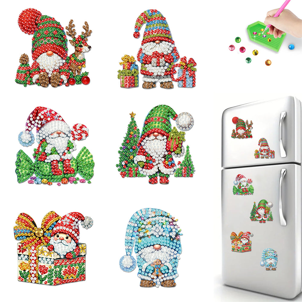 6PCS 2D Flat Gnome DIY Diamond Art Refrigerator Magnet Sticker for Home Decor Christmas