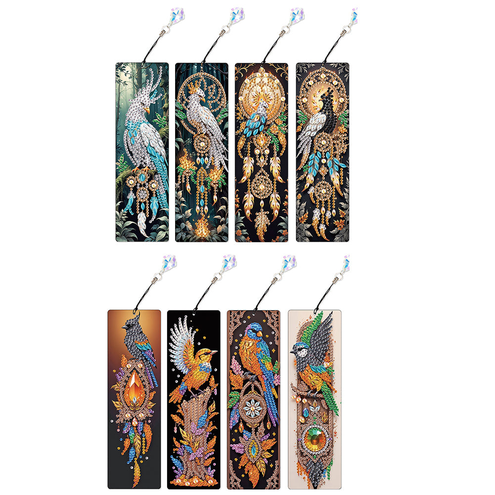 8Pcs DIY Phoenix Diamond Painting Art Bookmarks with Crystal Pendants for Gift