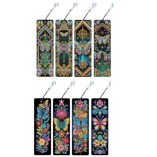 8Pcs DIY Butterfly Diamond Painting Art Bookmarks with Crystal Pendants for Gift