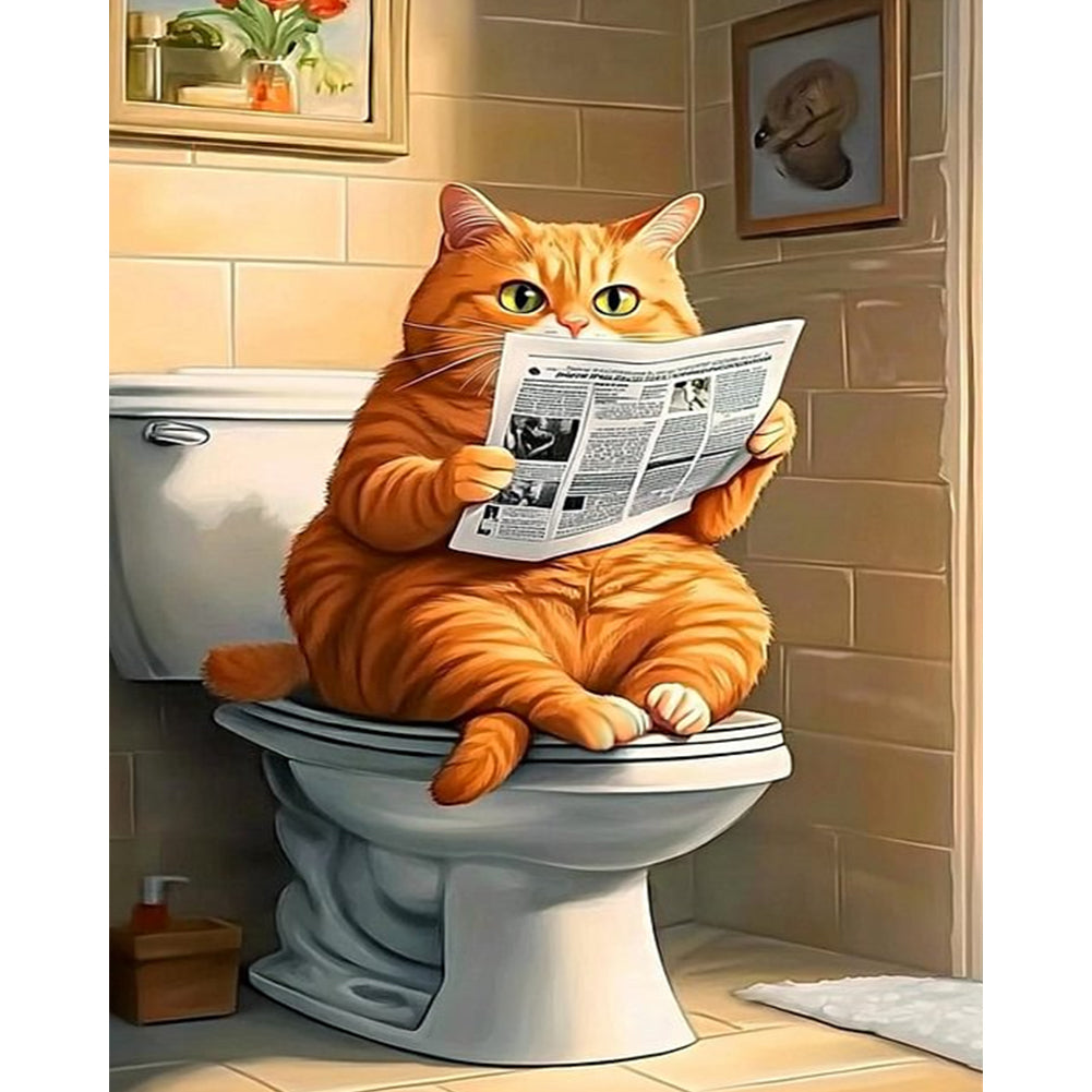 Diamond Painting - Full Round - Cat Sitting On Toilet (40*50CM)