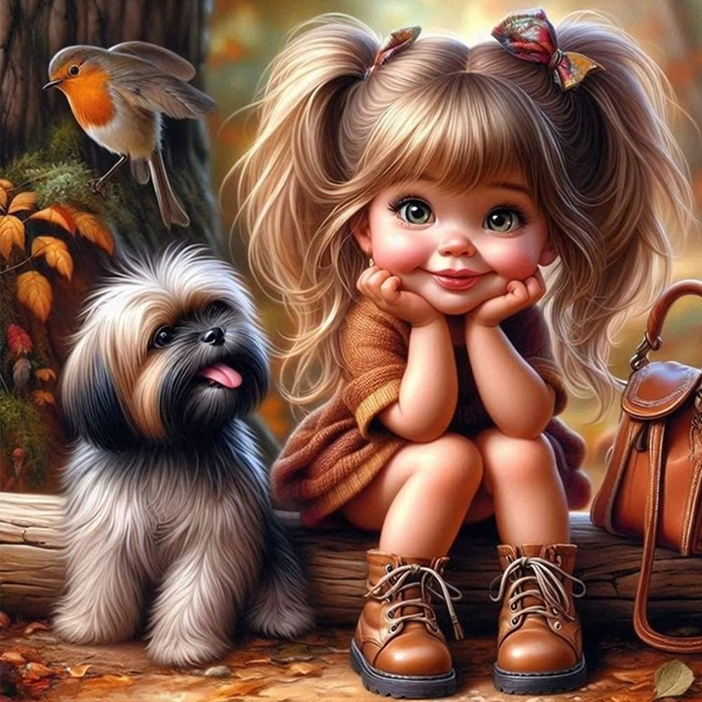 Diamond Painting - Full Round - Dog And Little Girl (40*40CM)