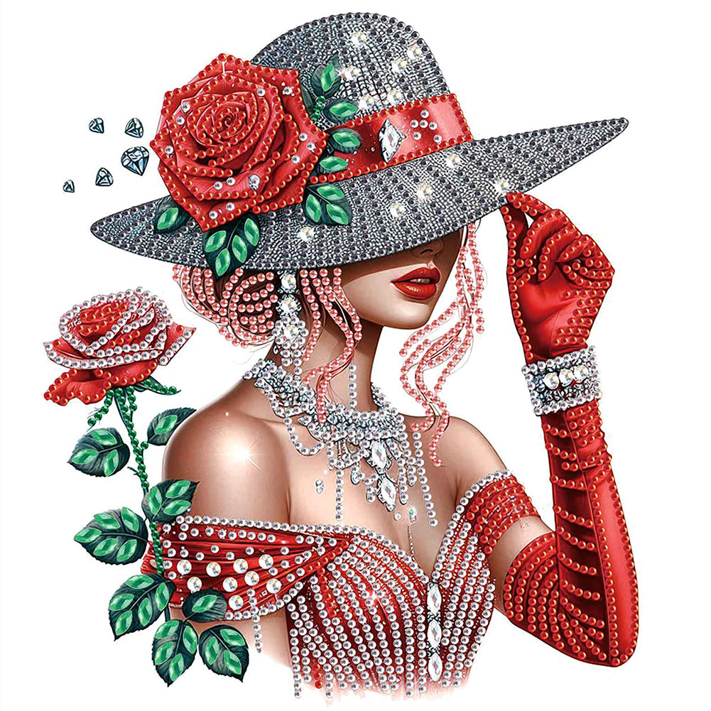 Diamond Painting - Partial Special Shaped - Girl With Top Hat (30*30CM)