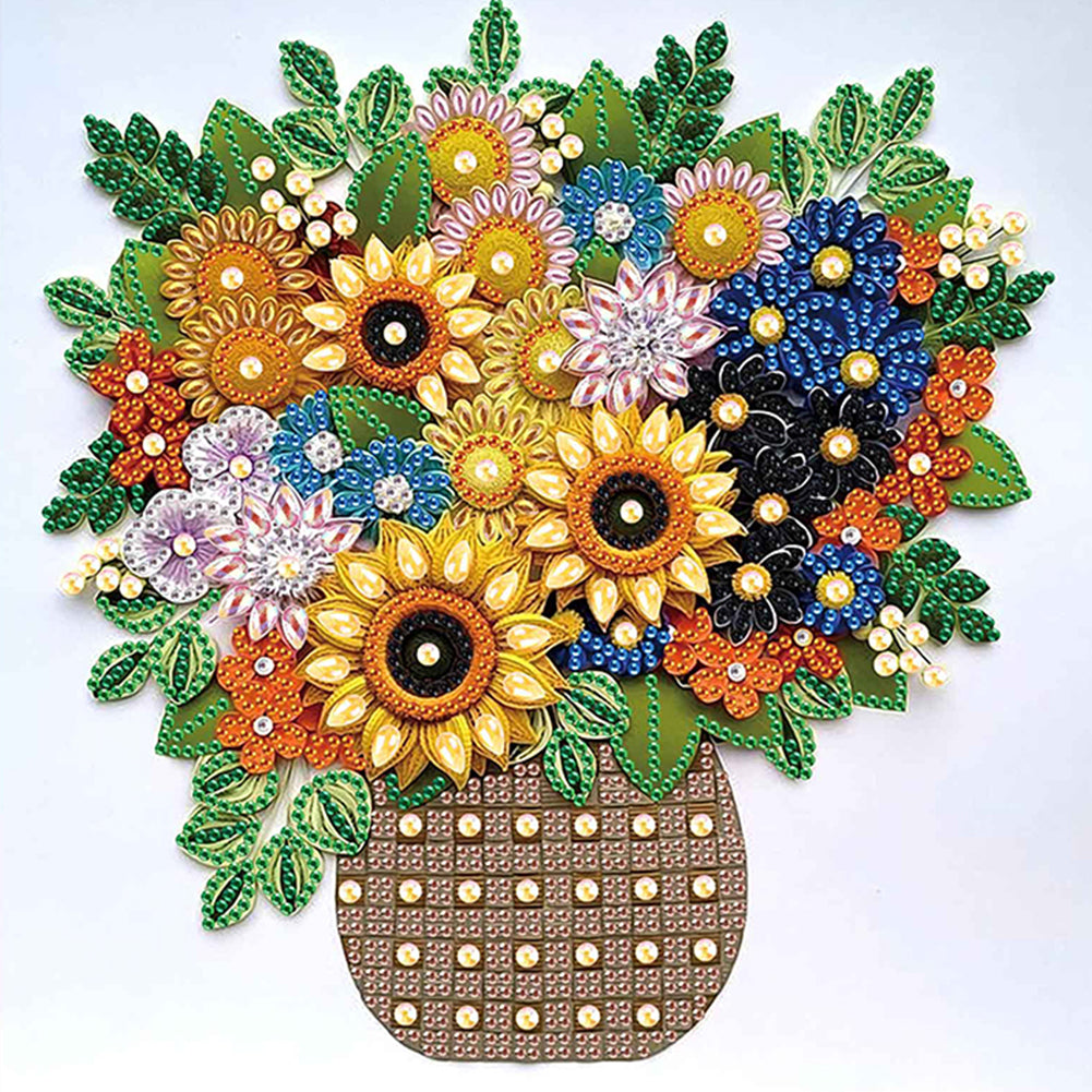 Diamond Painting - Partial Special Shaped - Quilling Sunflower Bouquet (30*30CM)